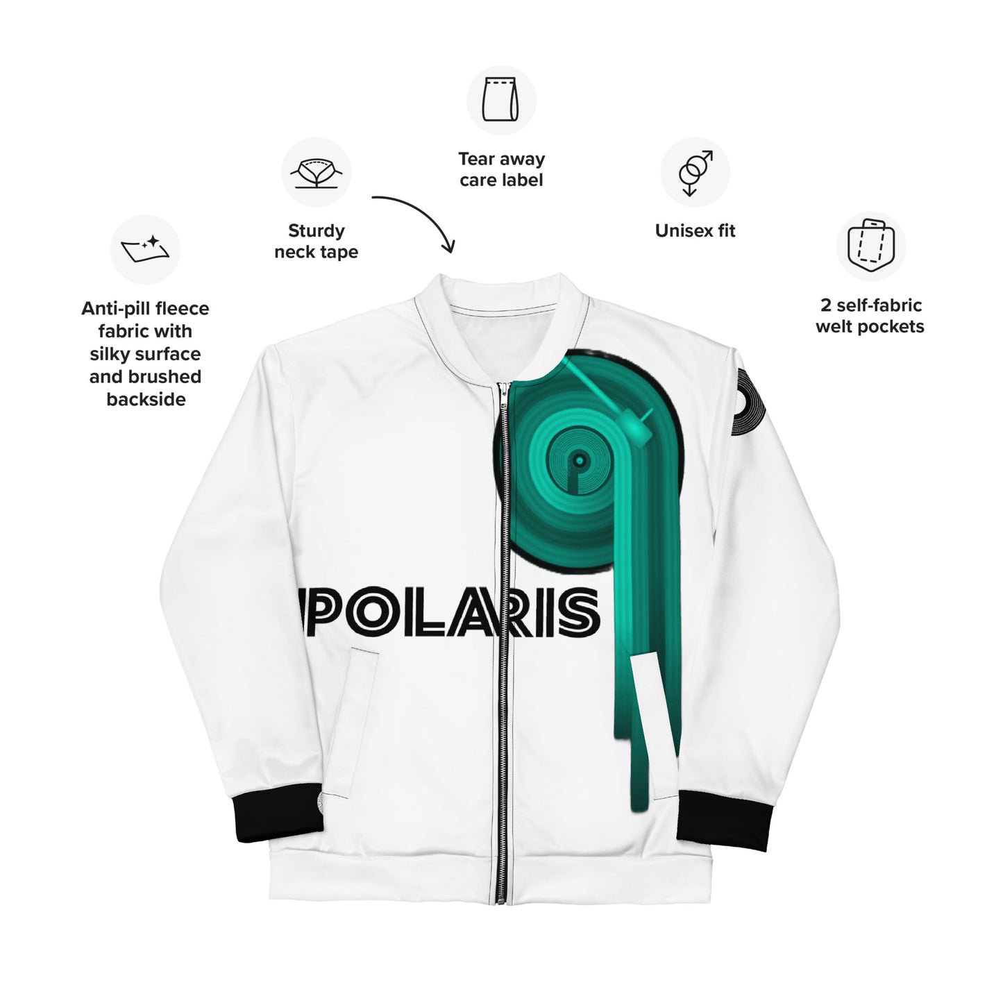 Polaris "Transform" Unisex Bomber Jacket- White/Turquoise/Black