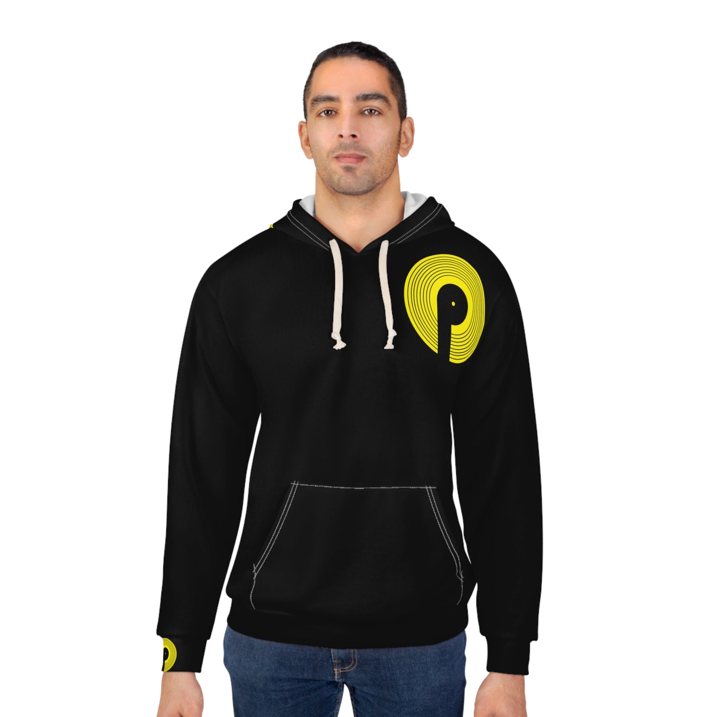 Polaris Street AOP Unisex Pullover Hoodie- Black/Yellow