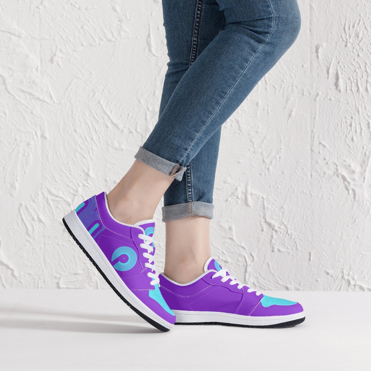 Polaris "Crate Diggers" Low Top Leather Sneakers- Grape/Turquoise