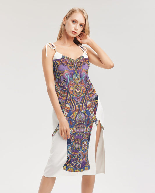 Polaris "Mosiac Elephant"  Tie Strap Split Dress