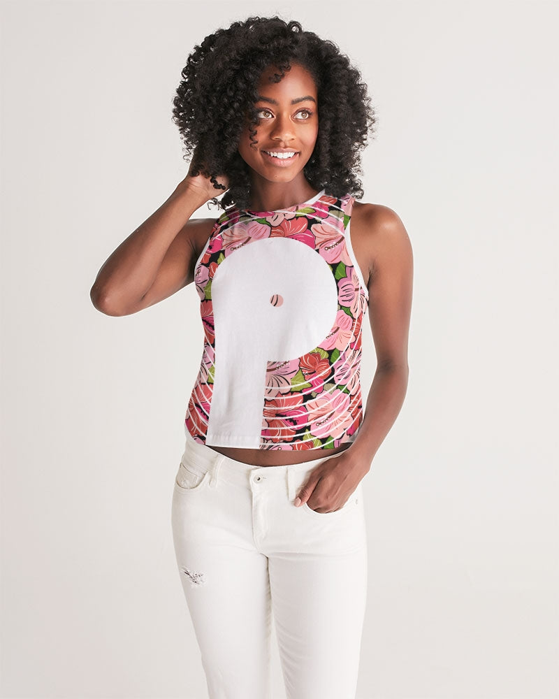 Women's Cropped Tank- Pink Flowers