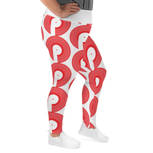Polaris All-Over Print Plus Size Leggings -White/Red