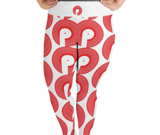 Polaris All-Over Print Plus Size Leggings -White/Red